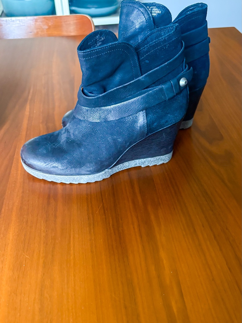 Miz Mooz Navy Leather & Suede Wedge Booties